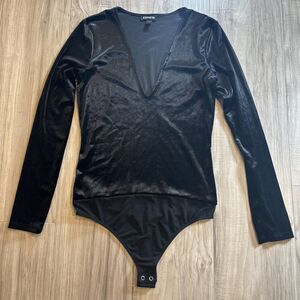 NWOT Express Crushed Velvet Gothcore Goth Long Sleeved Grunge Bodysuit Small